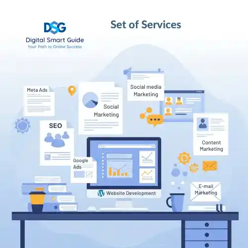 Digital Smart Guide Set of Services: Website Development, SEO, Meta Ads, Google Ads, Social Media Marketing, Content Marketing, Email Marketing