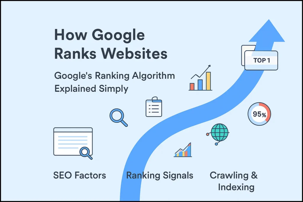 How Google ranks websites — crawling indexing ranking infographic