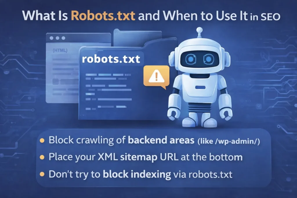 Diagram showing when to use noindex, robots.txt, or canonical tags for SEO and duplicate content management