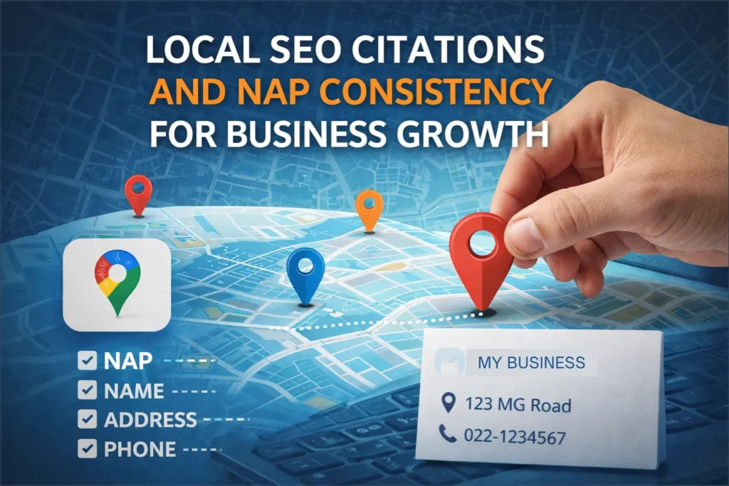 Local SEO citations and NAP consistency concept for improving Google Maps rankings